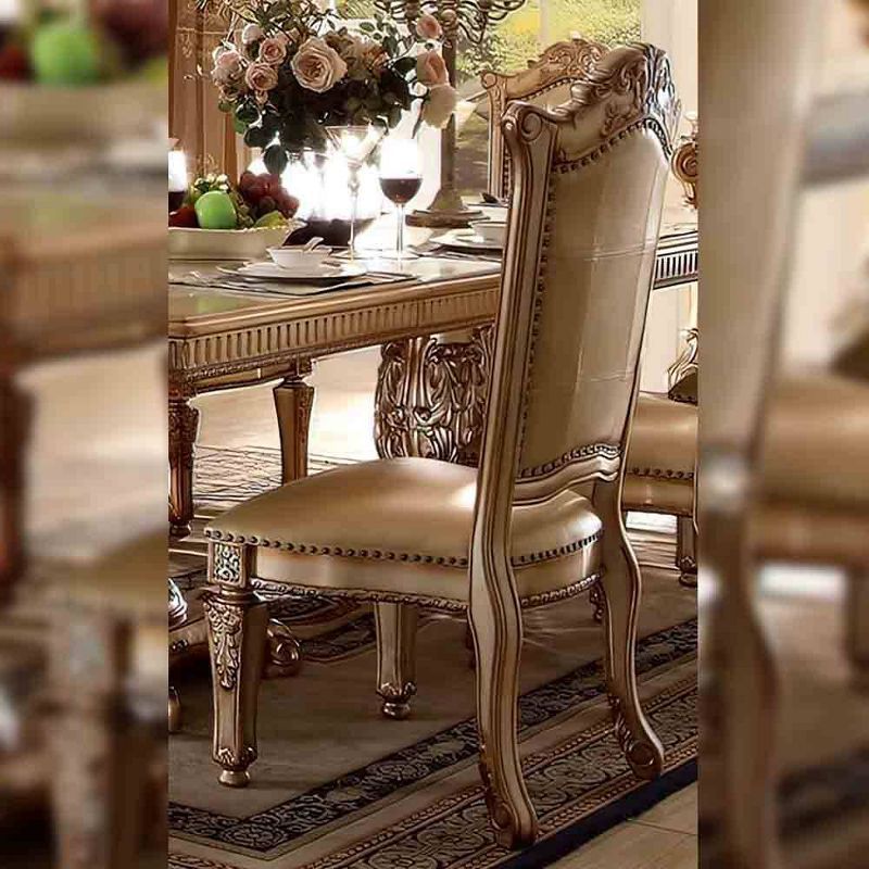 Mahogany Brown Wood Side Chair with Carved Details