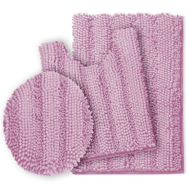 Lilac Chenille 3-Piece Bathroom Rug Set with Seat Cover
