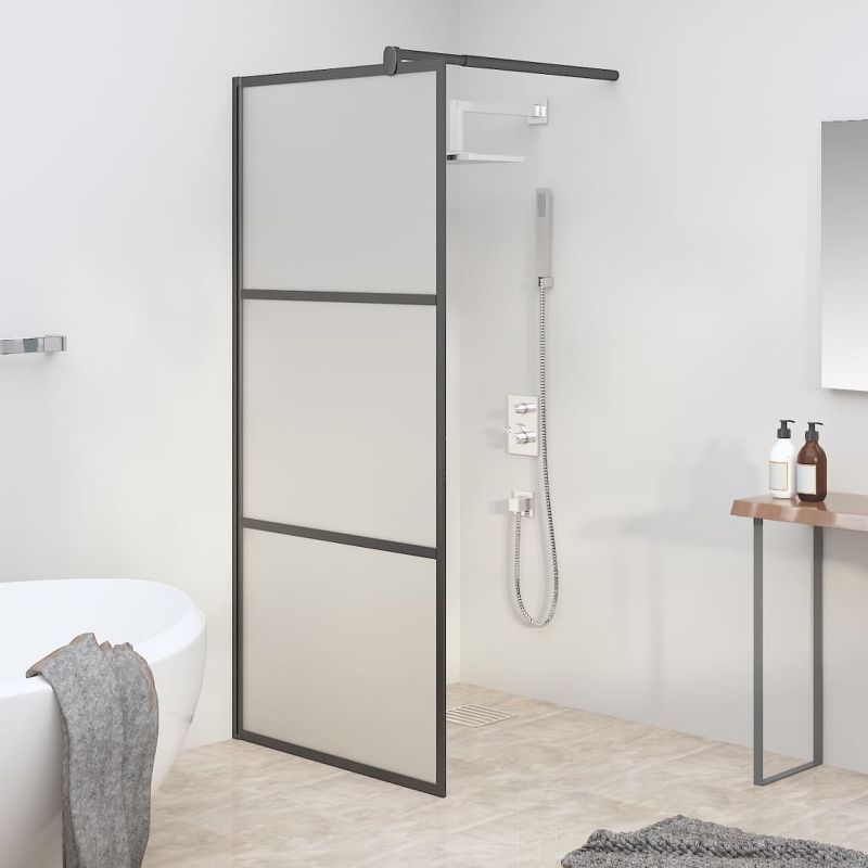 Modern Frosted ESG Glass Black Walk-In Shower Wall 31.5" x 76.8"