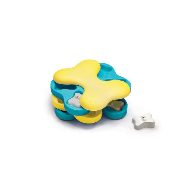 Blue and Yellow Interactive Dog Treat Dispenser Puzzle Toy