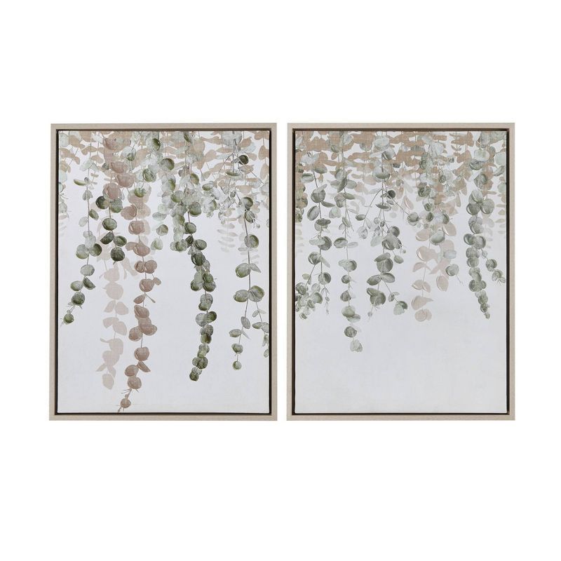 Botanical Waterfall Eucalyptus Framed Canvas Wall Art Set, 28" x 22"