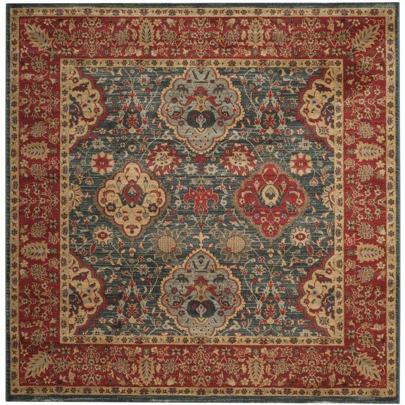 Mahal Navy and Red Square Synthetic Oriental Area Rug