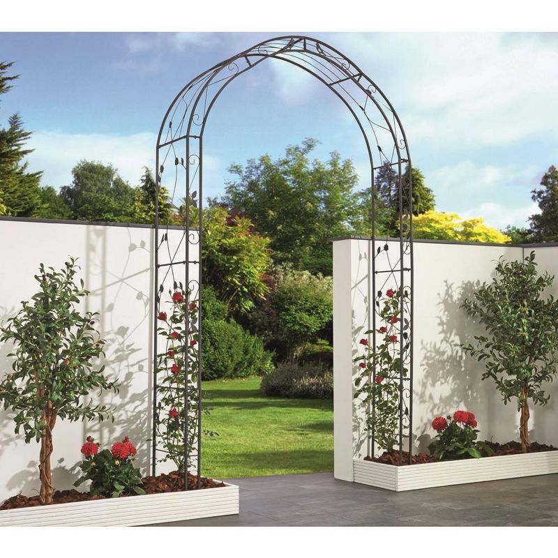 Rosetta Black Steel Garden Arch with Scrollwork