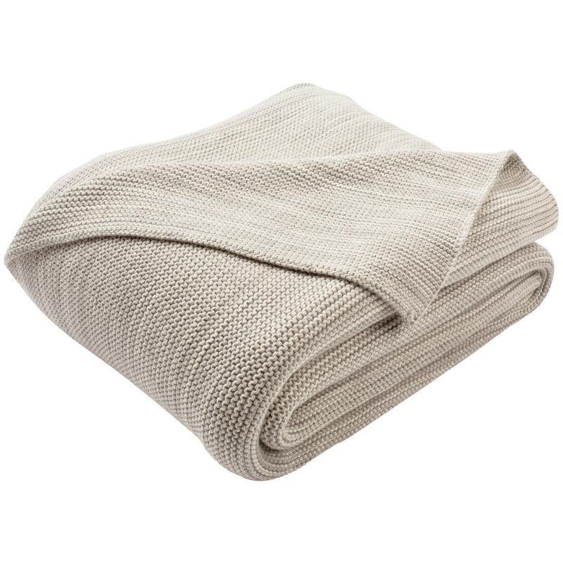 Beige and Gray Cotton Knitted Throw Blanket