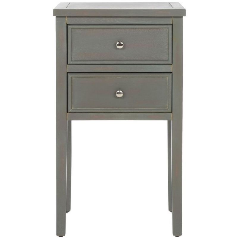 Transitional Ash Grey Elm Wood Nightstand with Metal Pulls