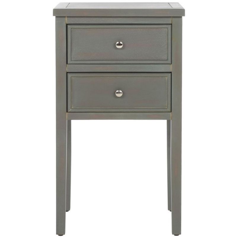 Transitional Ash Grey Elm Wood Nightstand with Metal Pulls