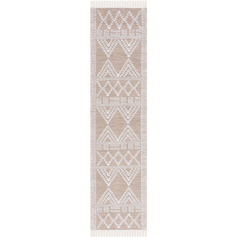 Ivory and Beige Tribal Flat Woven Wool Runner Rug