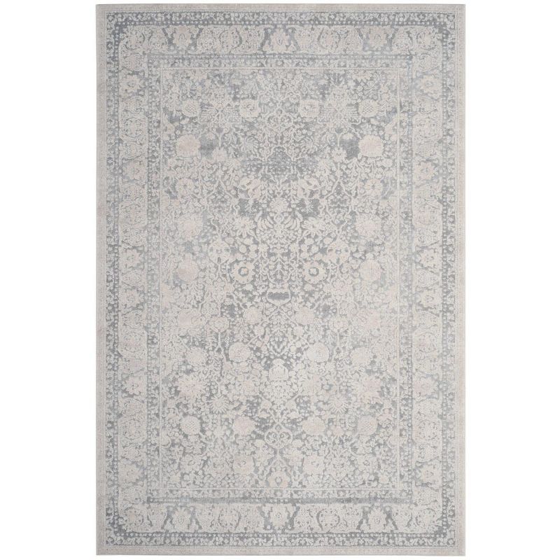 Elegant Floral Light Grey & Cream Cotton-Blend 6' x 9' Rug