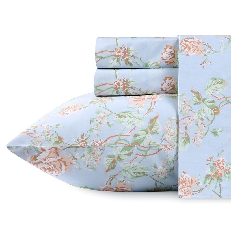 Full Floral Blue and Pink Cotton Microfiber Sheet Set