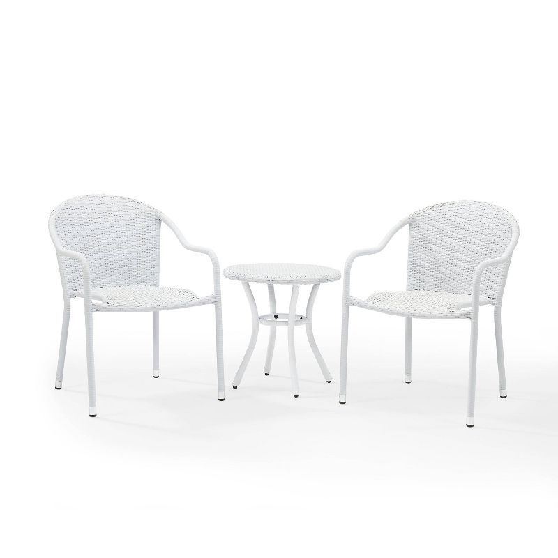 White Wicker 3-Piece Outdoor Bistro Set