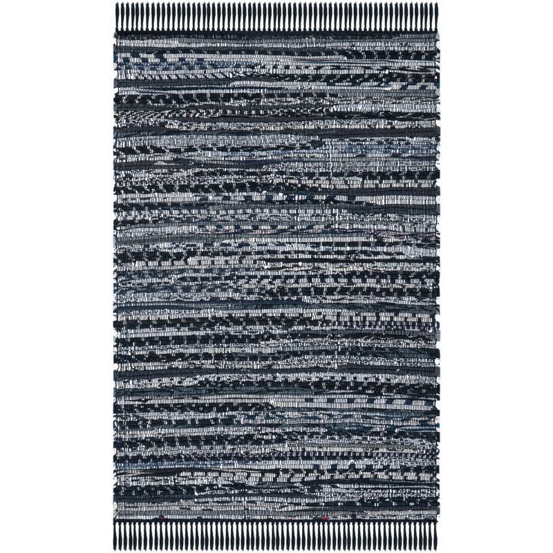 Handwoven Boho Stripe Black Cotton Rectangular Rug - 2'6" x 4'