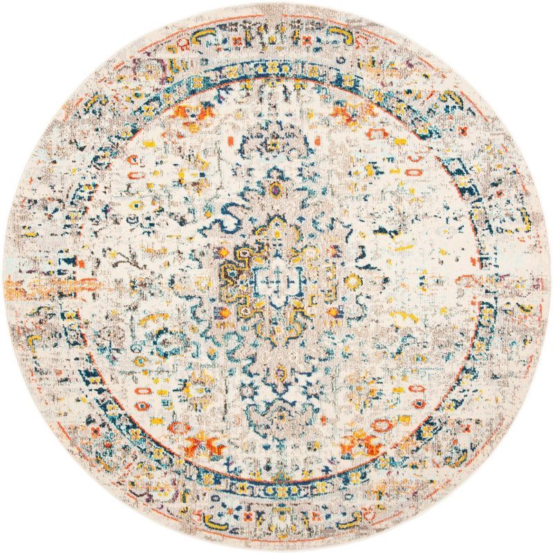 Elysian Bliss Cream/Blue 9' Round Synthetic Area Rug