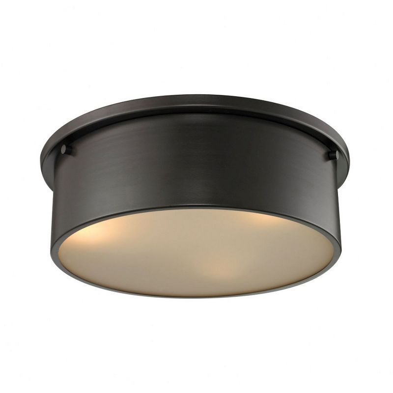 Simpson 14" Drum Flush Mount Light in Oil Rubbed Bronze with Frosted White Shade