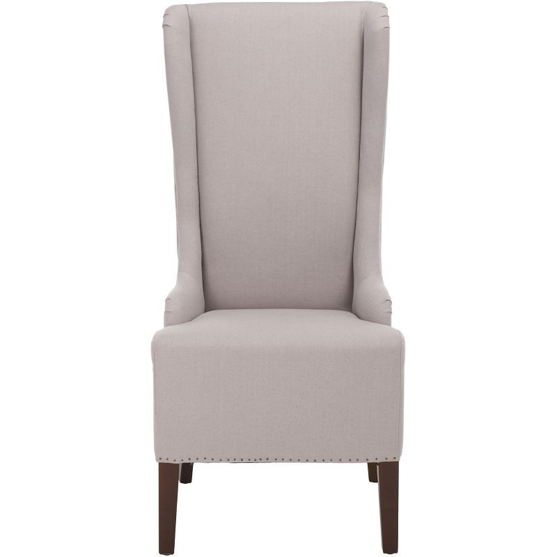 Taupe Linen Upholstered High Back Dining Side Chair with Wood Legs