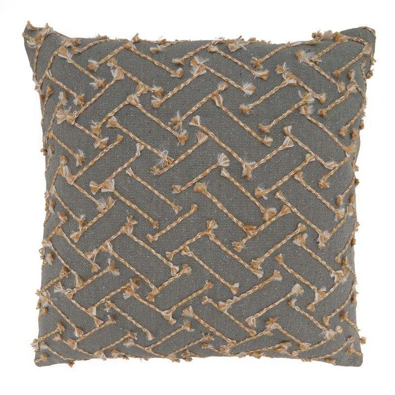 Gray Cotton Euro Pillow with Jute Embroidery