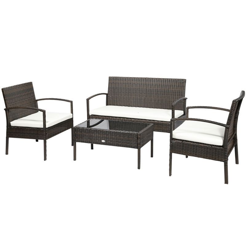 Boho Chic Dark Brown Wicker 4-Piece Outdoor Conversation Set with Cream Cushions