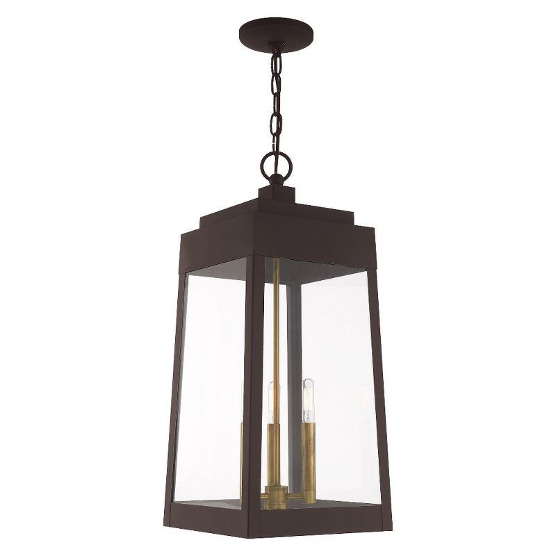 Oslo Modern Bronze 3-Light Outdoor Pendant Lantern with Clear Glass