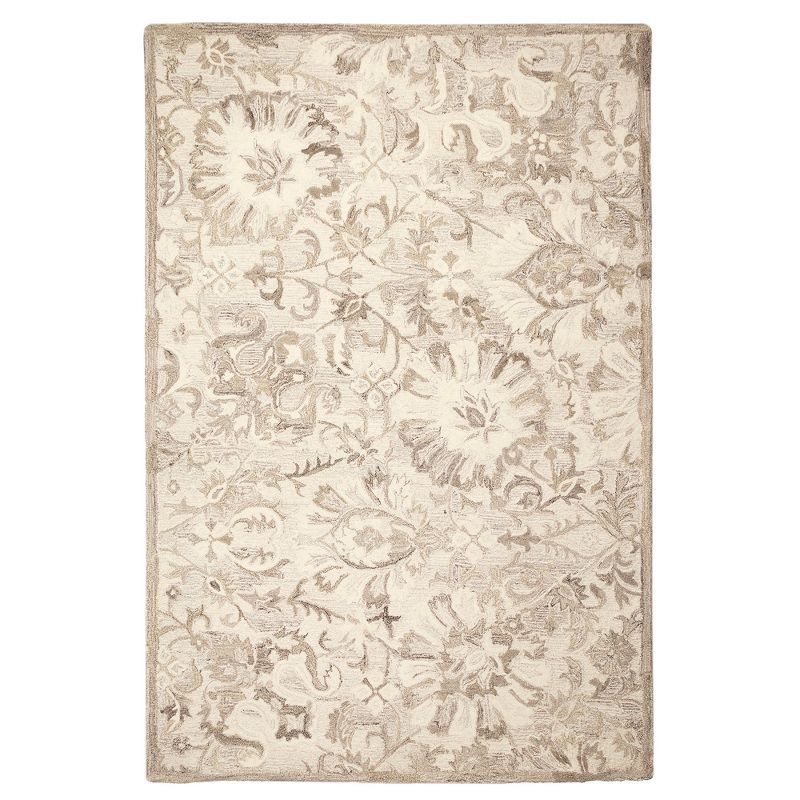 Elegant Ivory Floral Hand-Tufted Wool Area Rug 3'6" x 5'6"