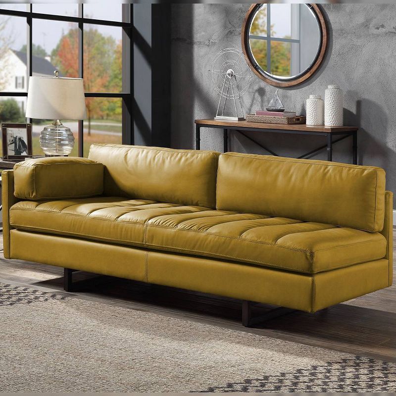 Radia 74" Turmeric Leather Tufted Sofa with Pillow