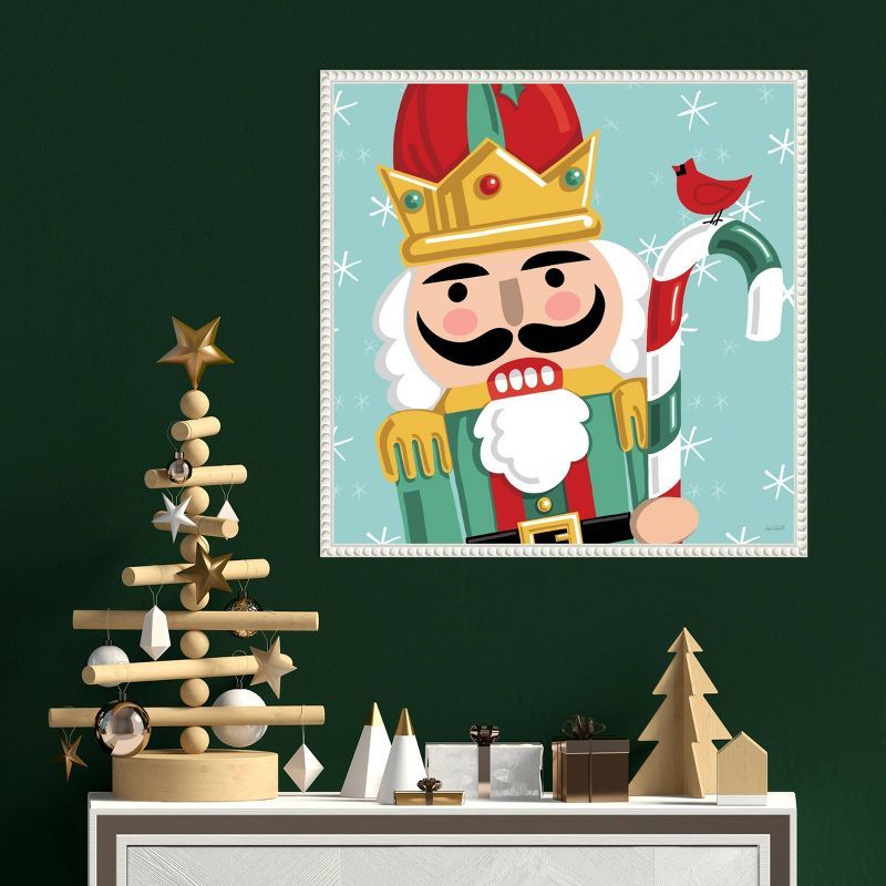 Festive Nutcracker Christmas Canvas Art with White Frame