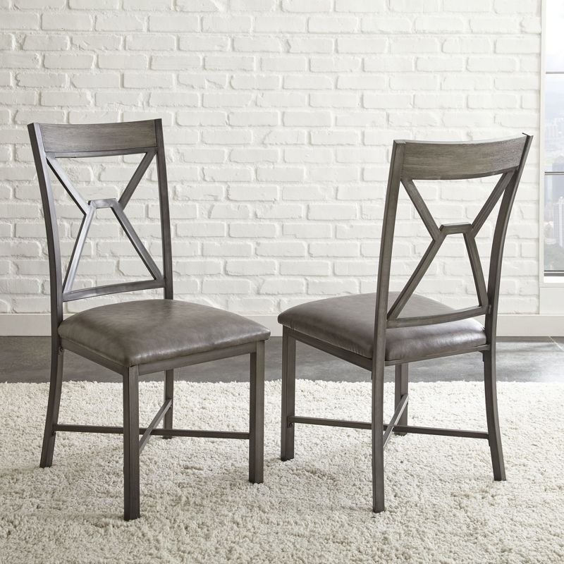 Gray Faux Leather Upholstered Side Chair with Metal Frame