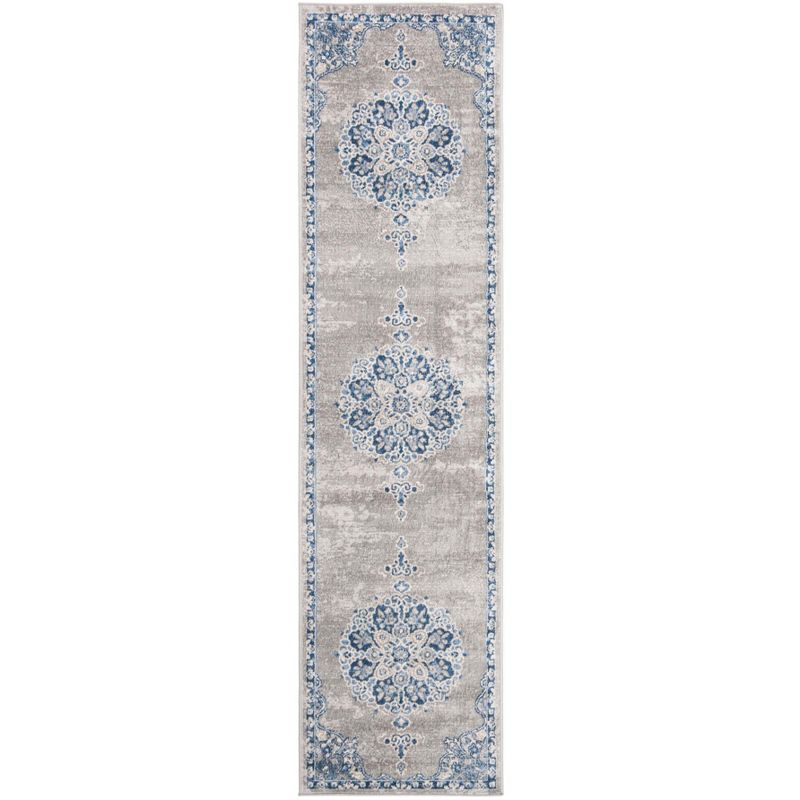 Elegance Light Grey/Blue Hand-Knotted 2'x8' Synthetic Area Rug