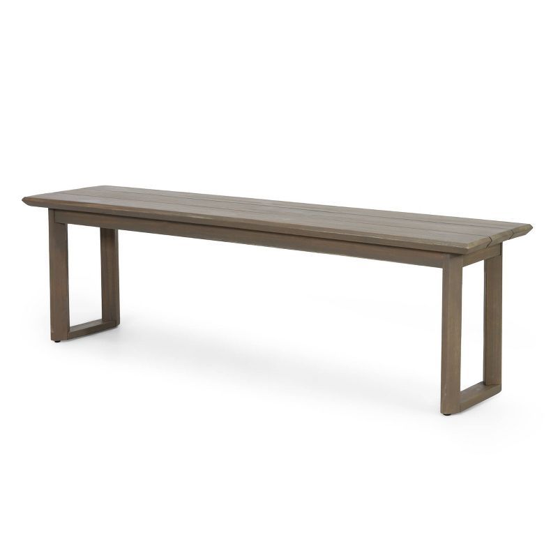 Gray Acacia Wood Outdoor Dining Bench with Sled Legs