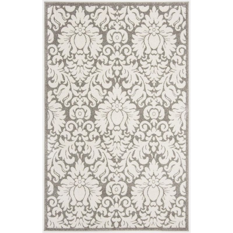 Elegant Gray Floral Reversible Synthetic Area Rug 5'3" x 8'