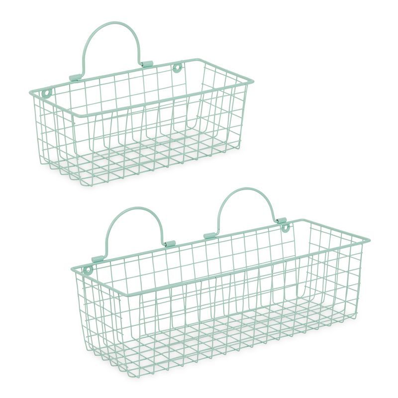 Aqua Blue Metal Wire Wall Basket Set of 2