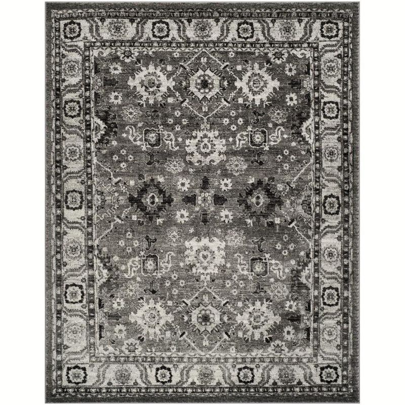 Elegant Gray & Black Floral Synthetic 9' x 12' Area Rug