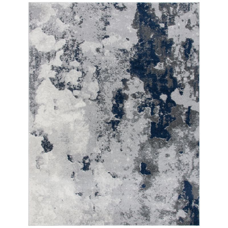 Navy and Grey Abstract 8' x 10' Synthetic Area Rug