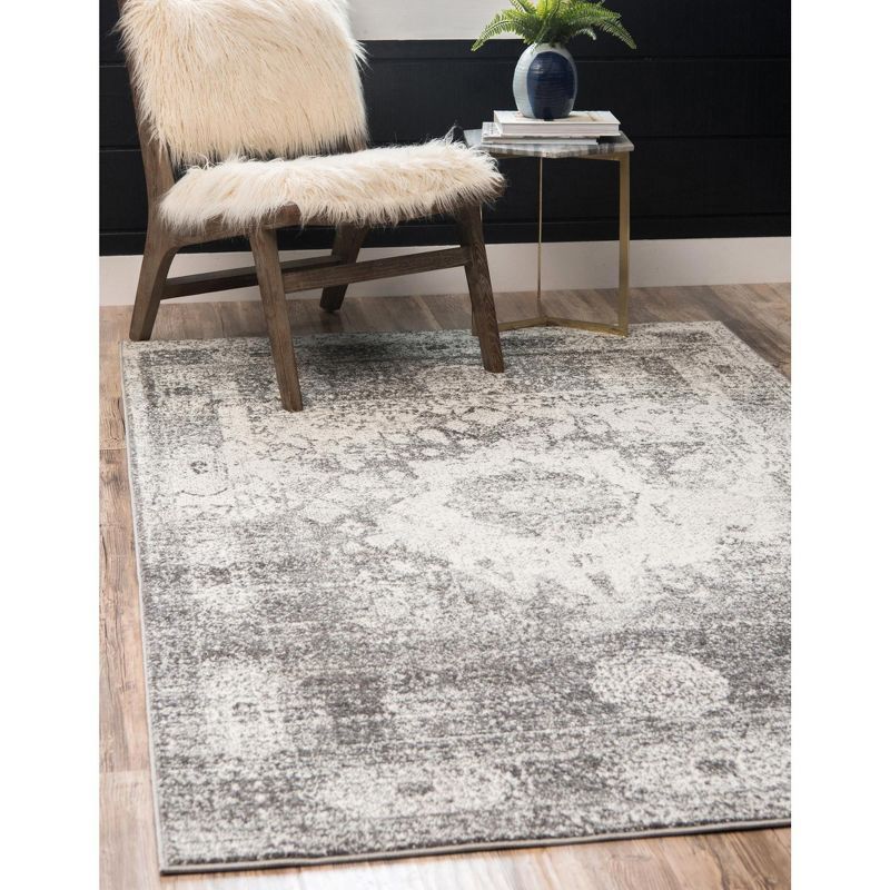 Gray Medallion 9'x12' Synthetic Easy-Care Rectangular Rug