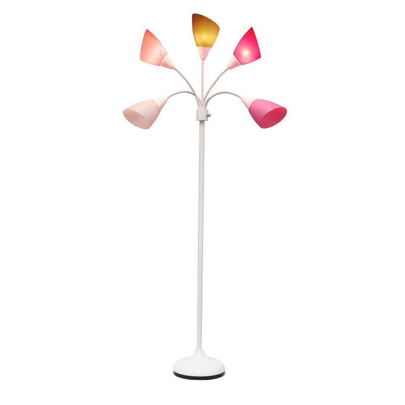 67" White and Pink Adjustable Multi-Head Floor Lamp