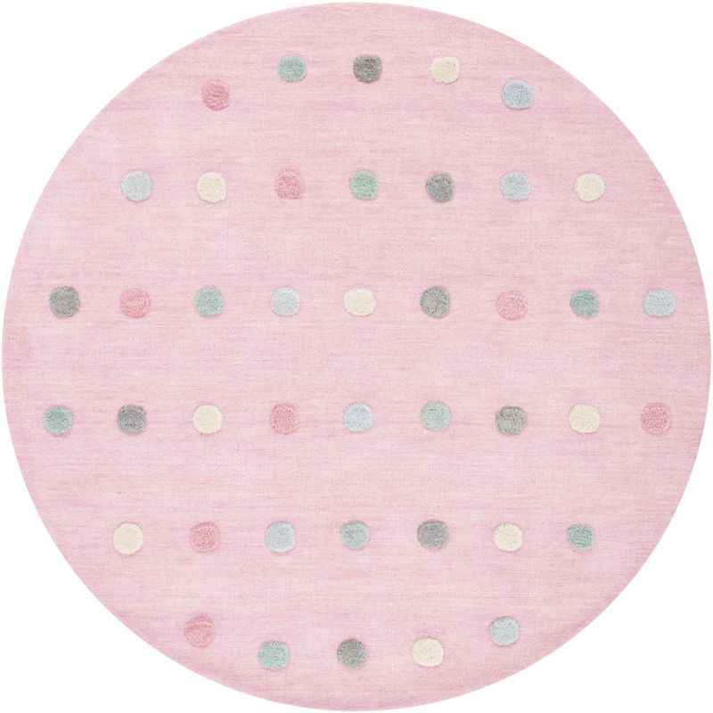 Light Pink Polka Dot Round Wool Kids Rug