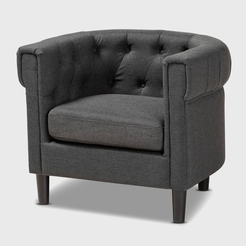 Gray Tufted Barrel Chair with Wood Frame