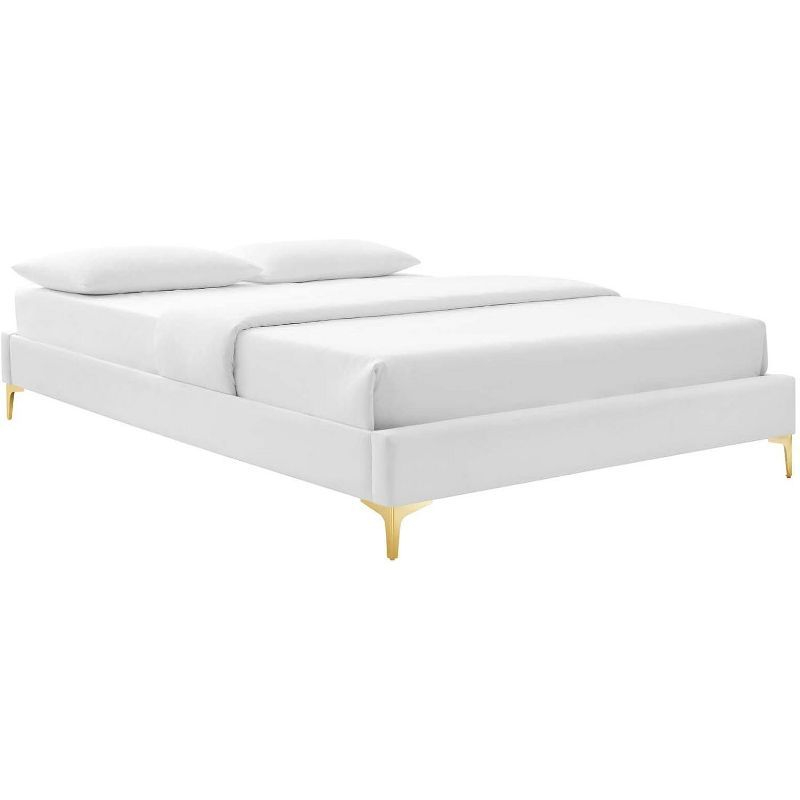 Sutton King White Velvet Upholstered Bed Frame with Gold Legs
