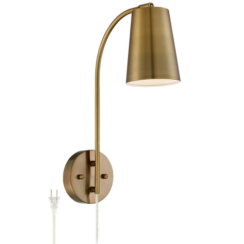 Warm Brass Adjustable Head Plug-In Wall Lamp with Dimmer