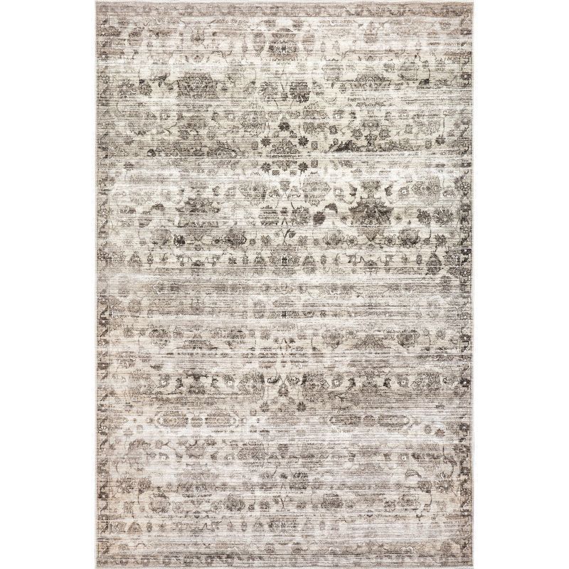 Gray Floral Synthetic Short Pile Rectangular Rug