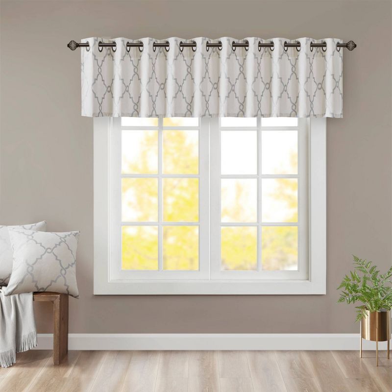 Ivory and Silver Fretwork Grommet Top Window Valance