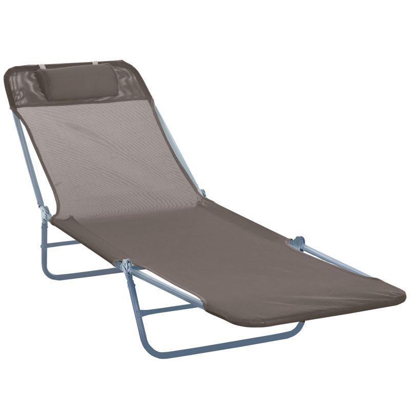 Brown Metal Foldable Outdoor Chaise Lounge with Mesh Fabric