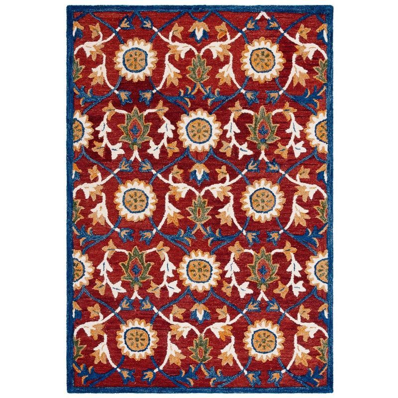 Handmade Floral Elegance Blue Wool Rug - 4' x 6' Tufted Design