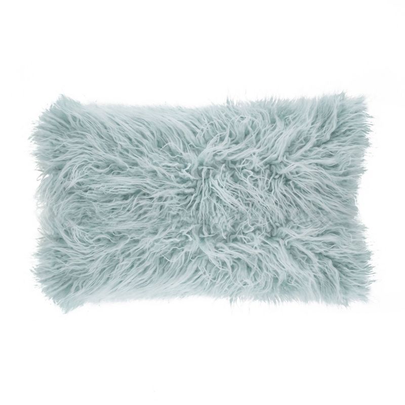 Ice Blue Faux Mongolian Fur Rectangular Throw Pillow