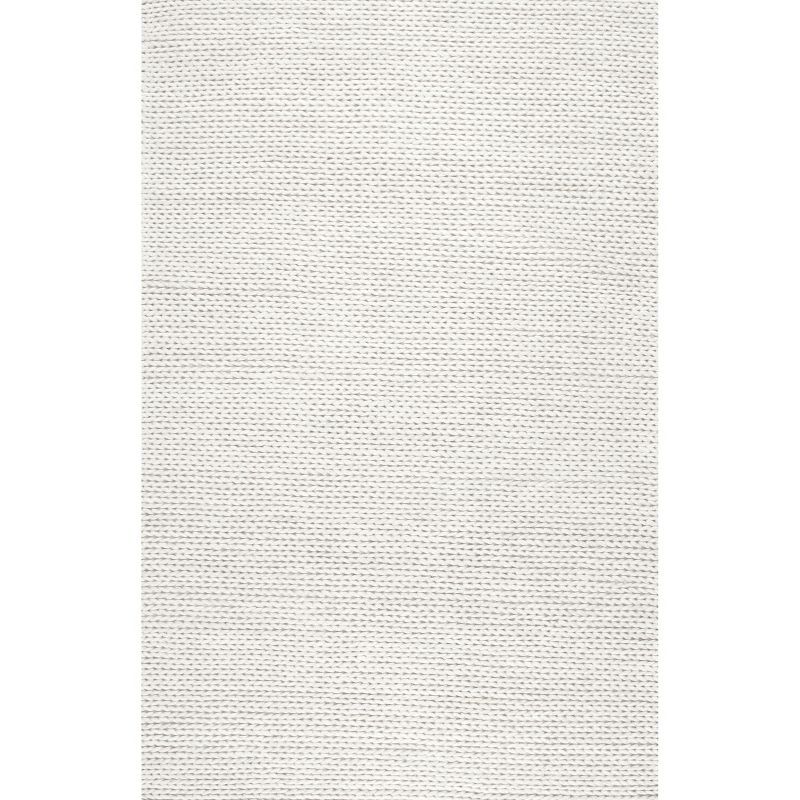 Handmade Off-White Braided Wool Non-Slip Area Rug - 52" x 24"