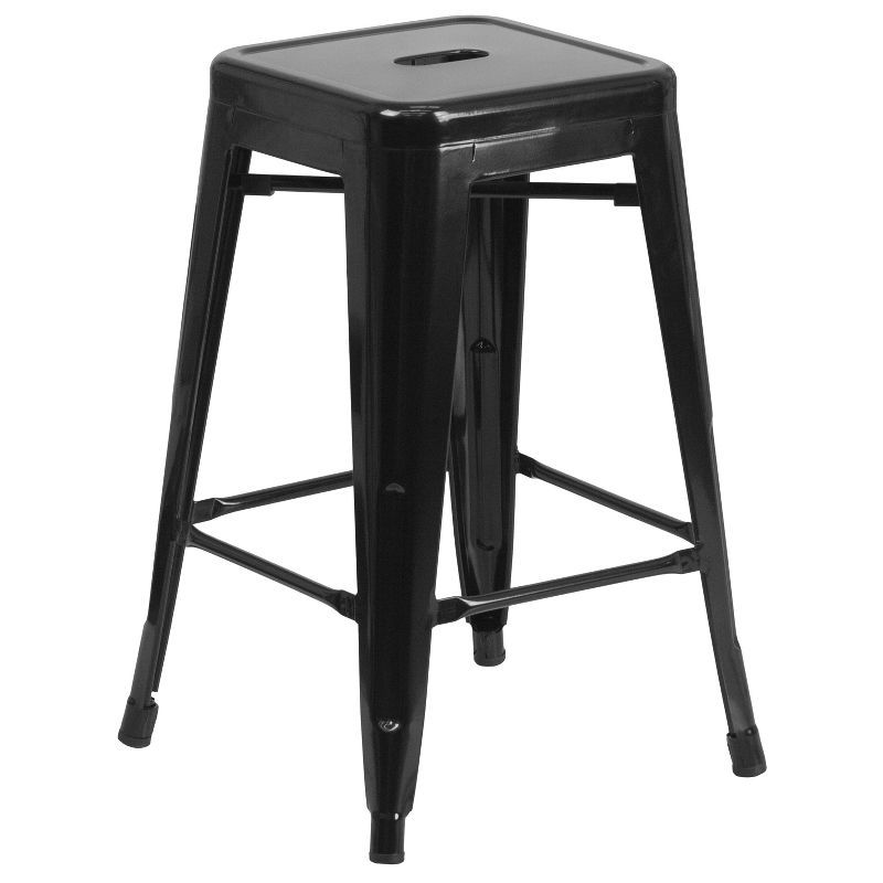 Black Metal 24" Backless Indoor-Outdoor Counter Stool