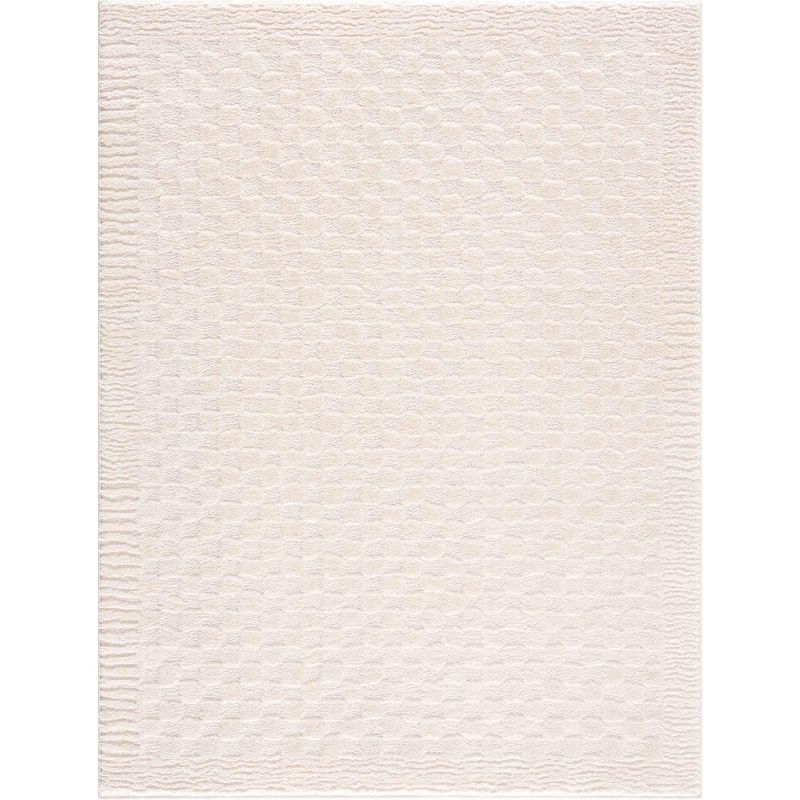 Ivory Geometric High Pile Polyester Area Rug 6'7" x 9'