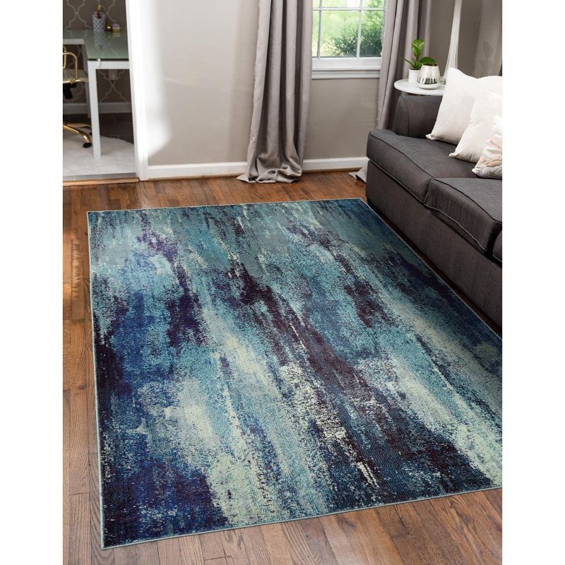 Blue Abstract Stain-Resistant Rectangular Area Rug