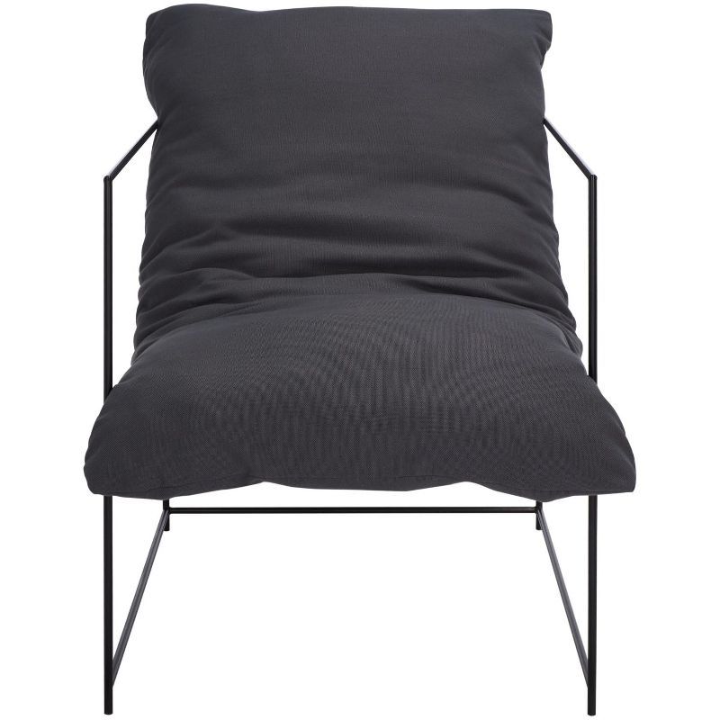 Portland Minimalist Gray Linen and Black Metal Accent Chair