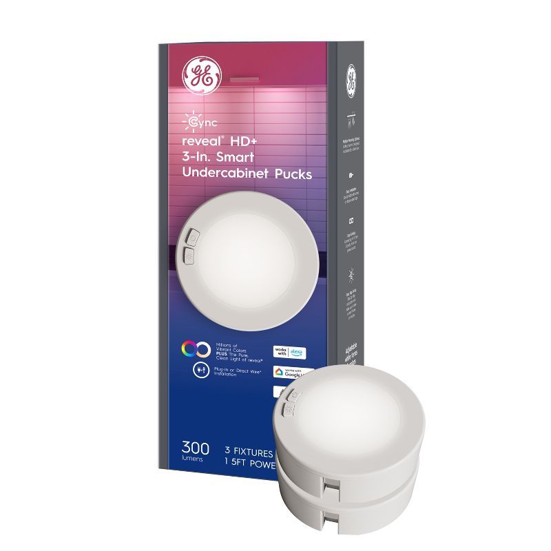 GE Cync 3-Inch Color Changing Smart LED Puck Lights, 3-Pack