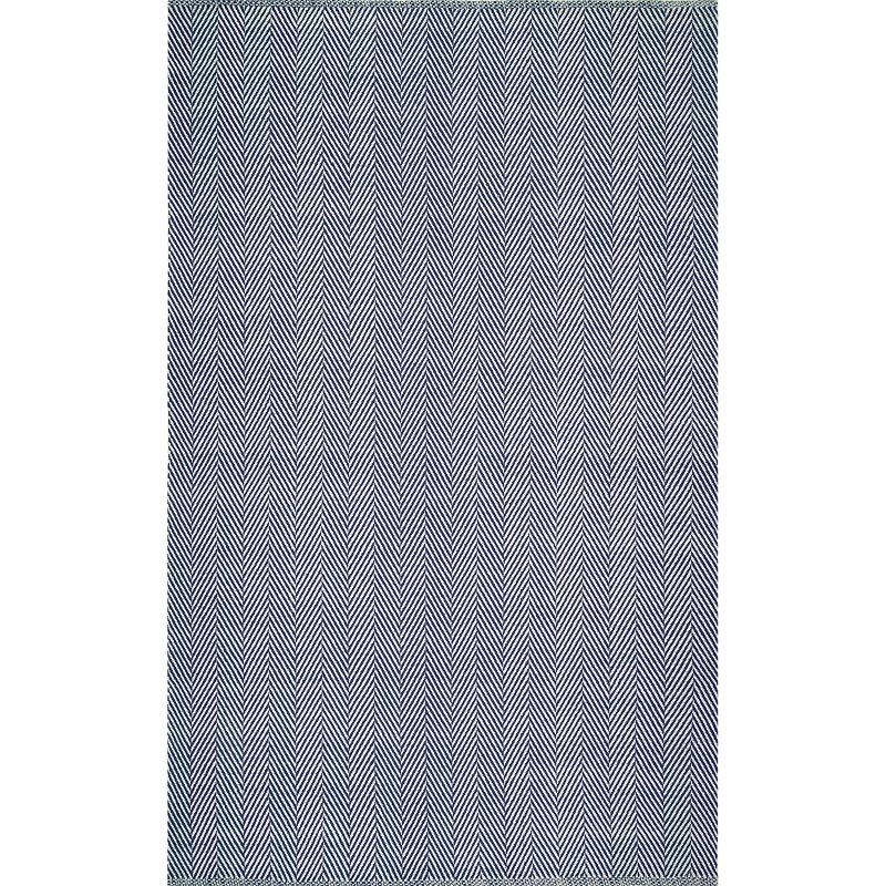 Handmade Navy Stripe Cotton Flat Woven 6' x 9' Area Rug
