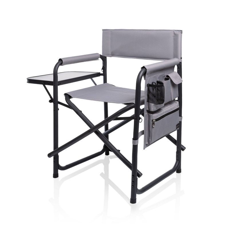 Gray and Black Aluminum Portable Outdoor Chair with Side Table